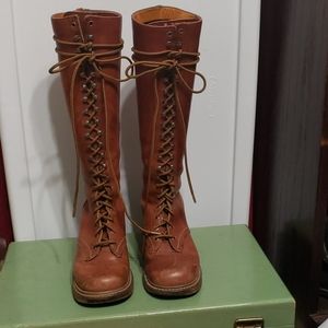Vintage Leather Lace Up Boho Boots 70s